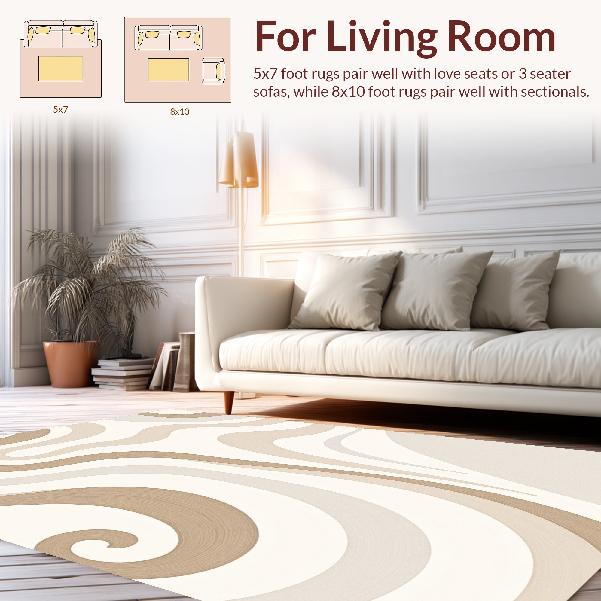 Beige Swirl Pattern Design Rug