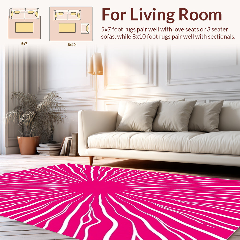 Radiant Pink White Abstract Sunburst Rug
