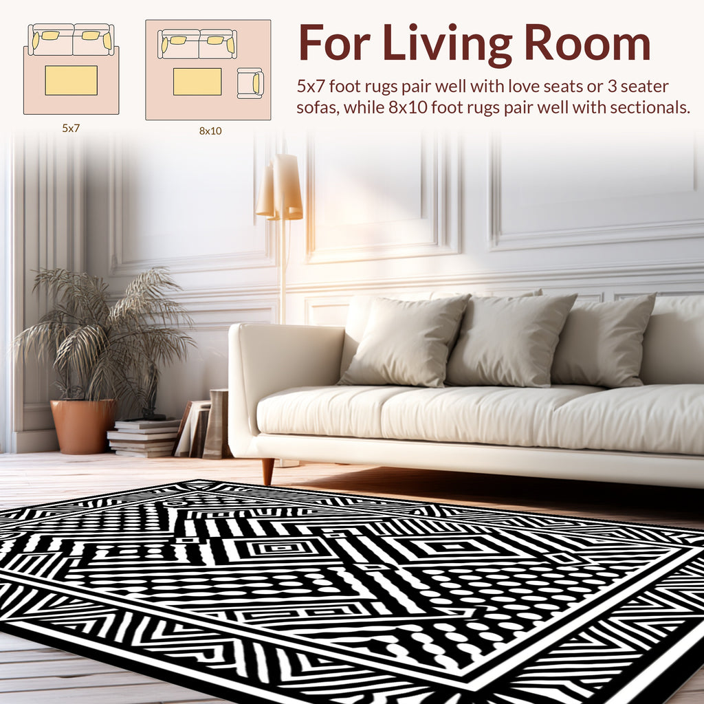 Dynamic Black White Geometric Pattern Rug