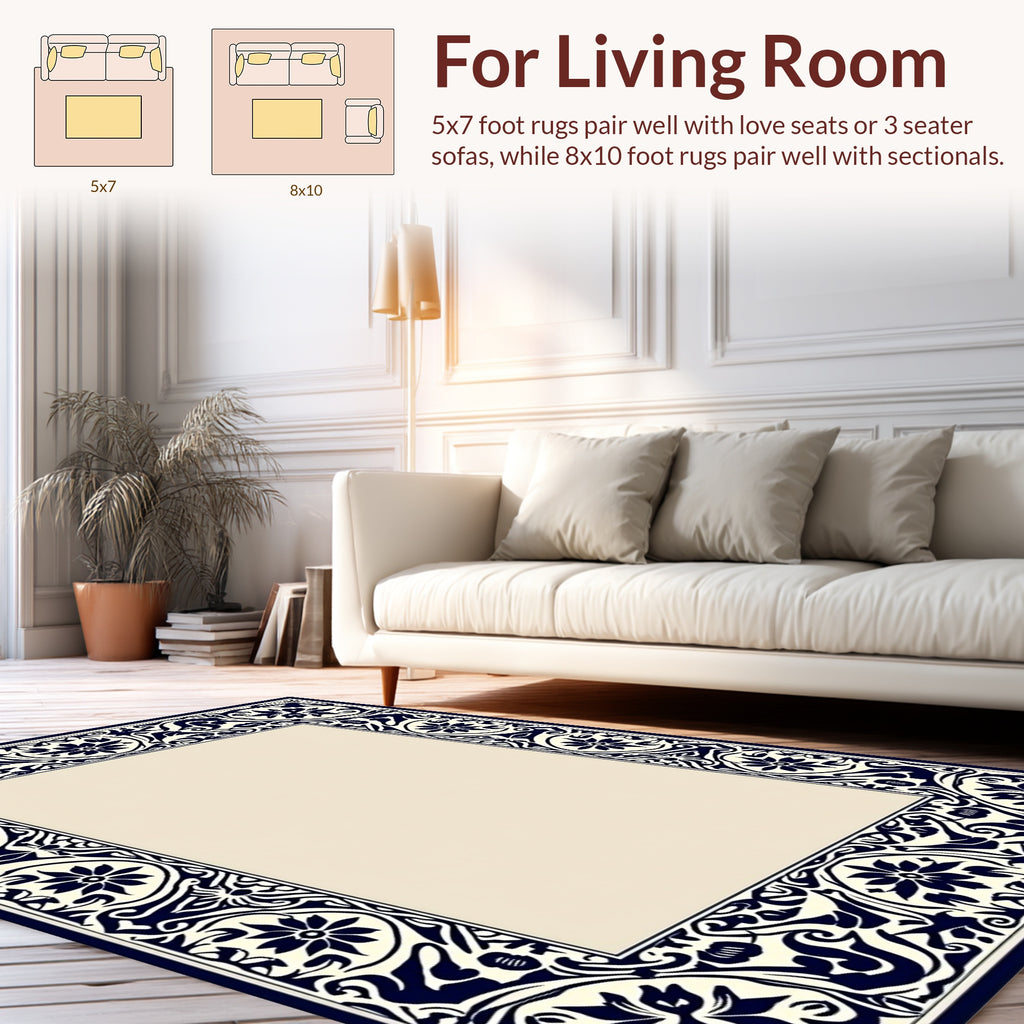 Ornate Floral Scrollwork Border Design Rug