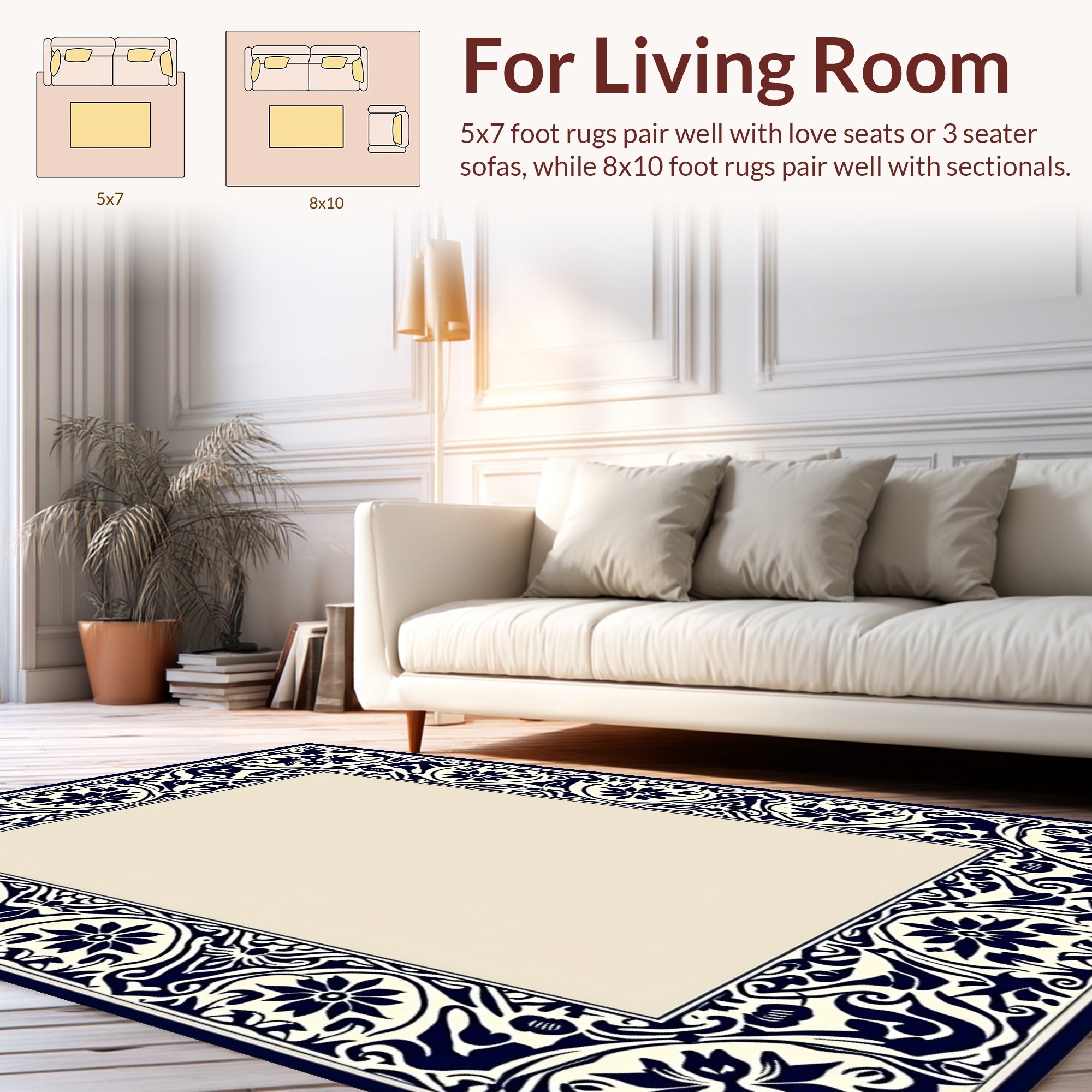Ornate Floral Scrollwork Border Design Rug