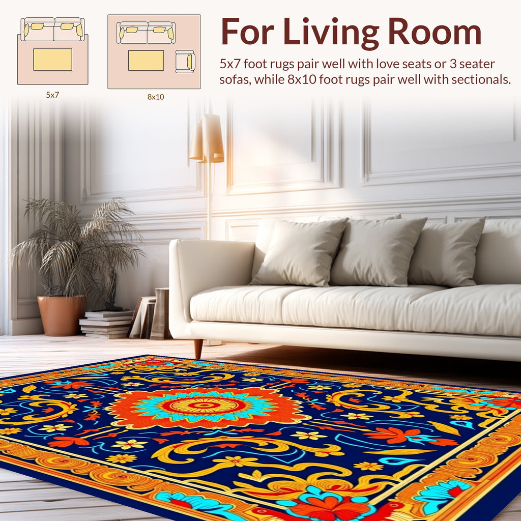 Vibrant Floral Scrollwork Mandala Rug