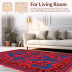 Bold Geometric Red Blue Pattern Design Rug