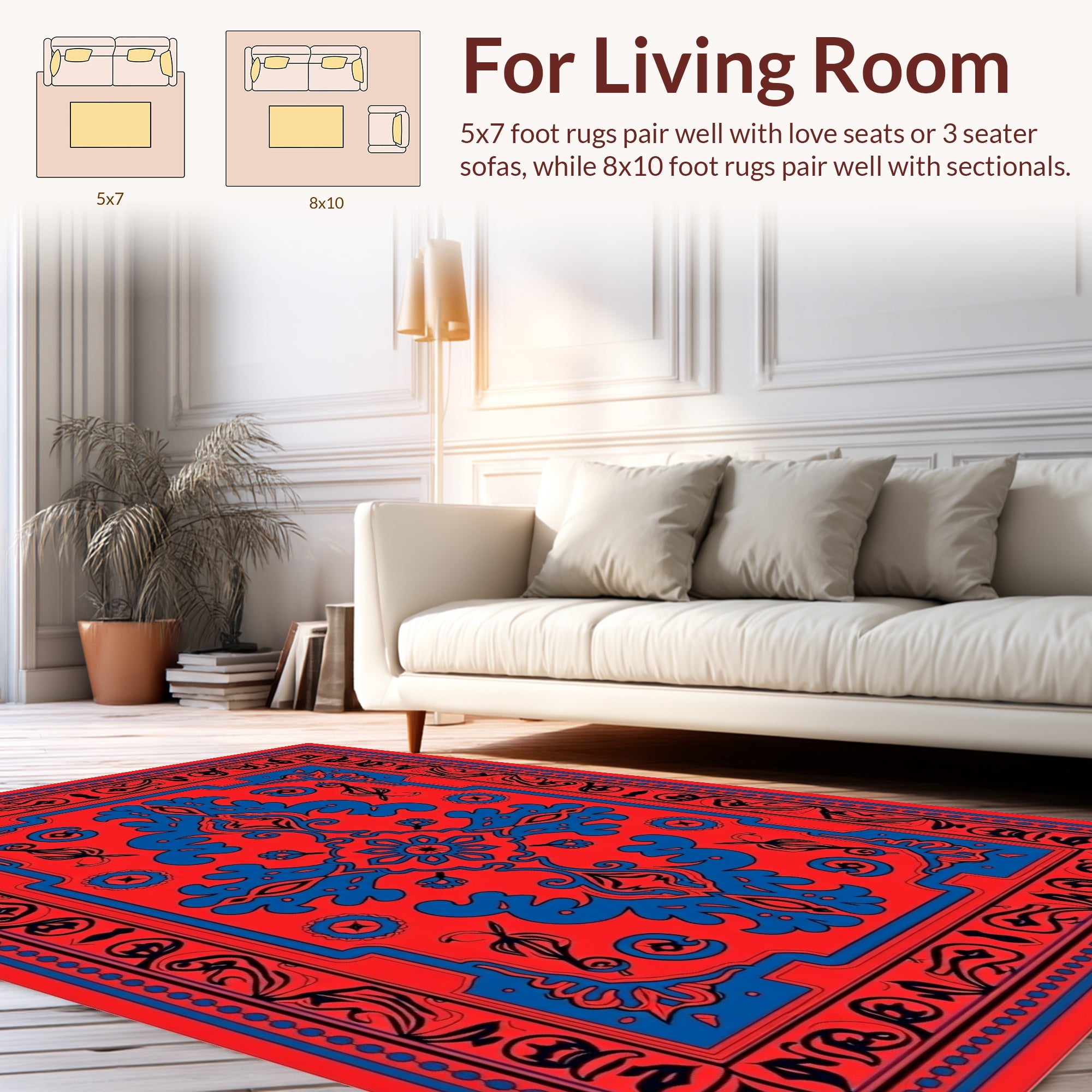 Bold Geometric Red Blue Pattern Design Rug