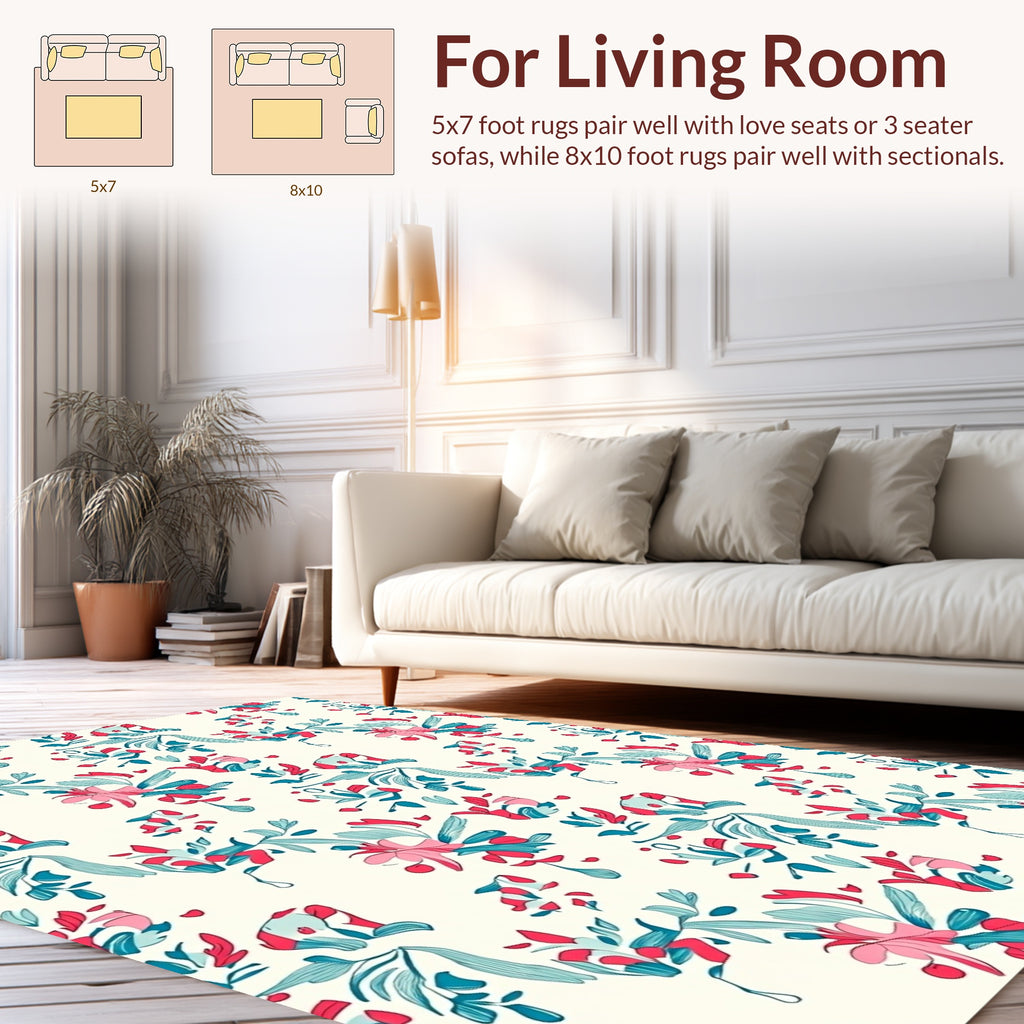 Whimsical Floral Design Red Blue Rug
