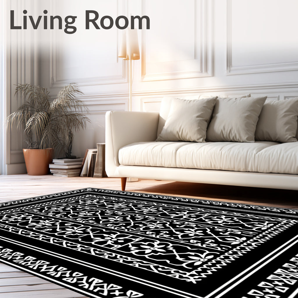Intricate Floral Border With Geometric Accents Rug