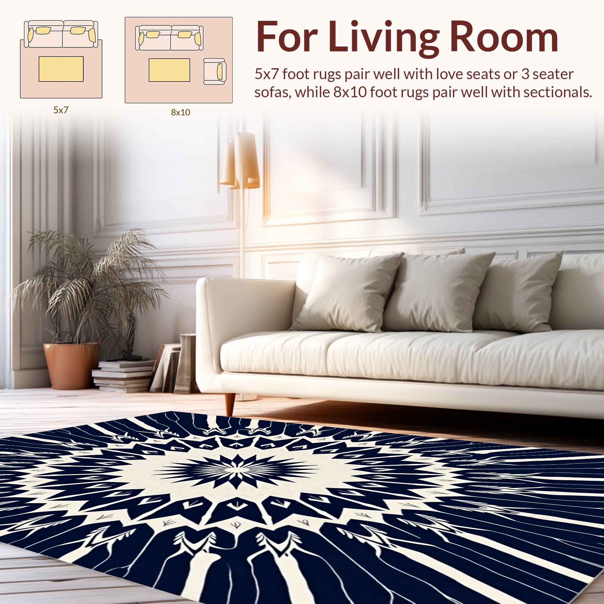 Striking Navy White Starburst Mandala Rug