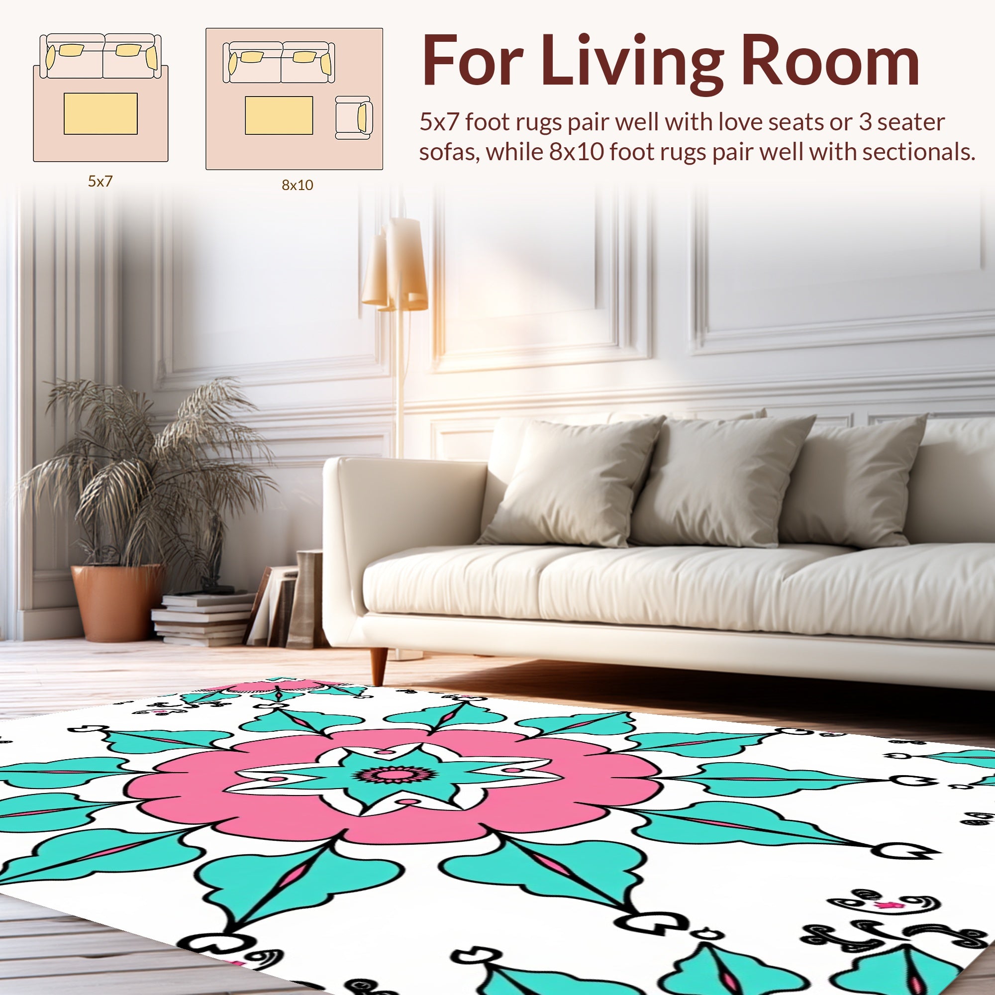 Pink Teal Starburst Mandala Design Rug