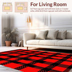 Bold Red Black Plaid Checkered Design Rug