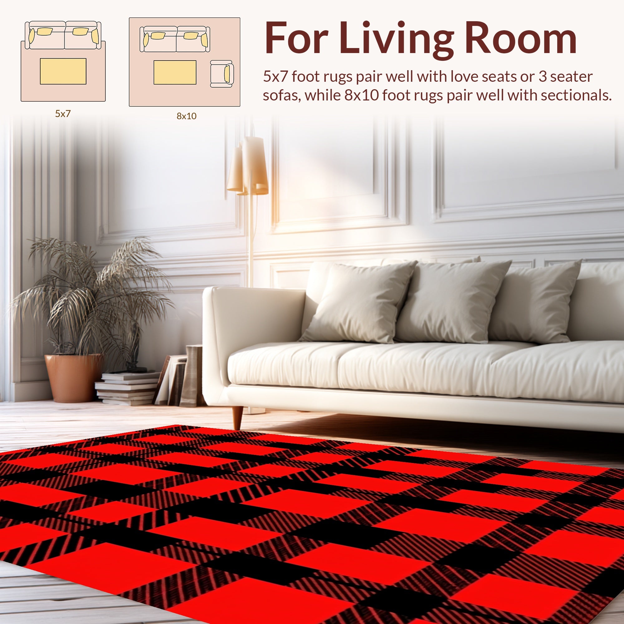Bold Red Black Plaid Checkered Design Rug