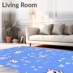 Playful White Cats Hearts Pattern Rug
