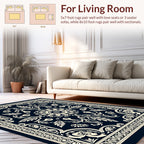 Ornate Floral Patterned Navy Rug
