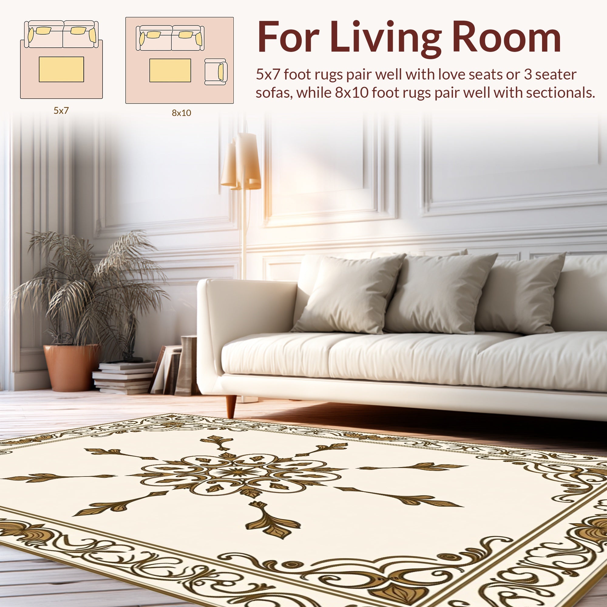 Ornate Floral Centerpiece Border Design Rug