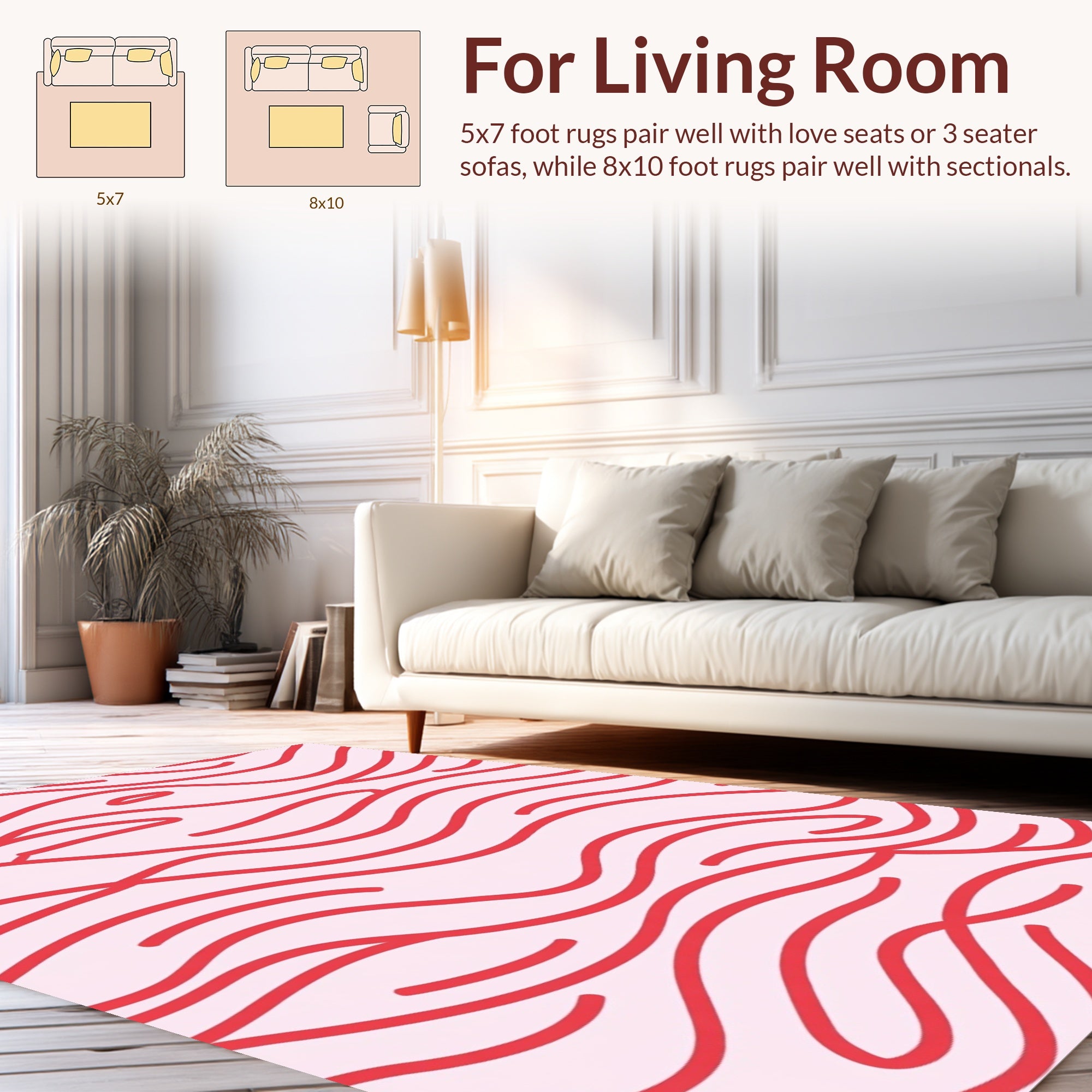Abstract Red Wavy Lines Pattern Rug