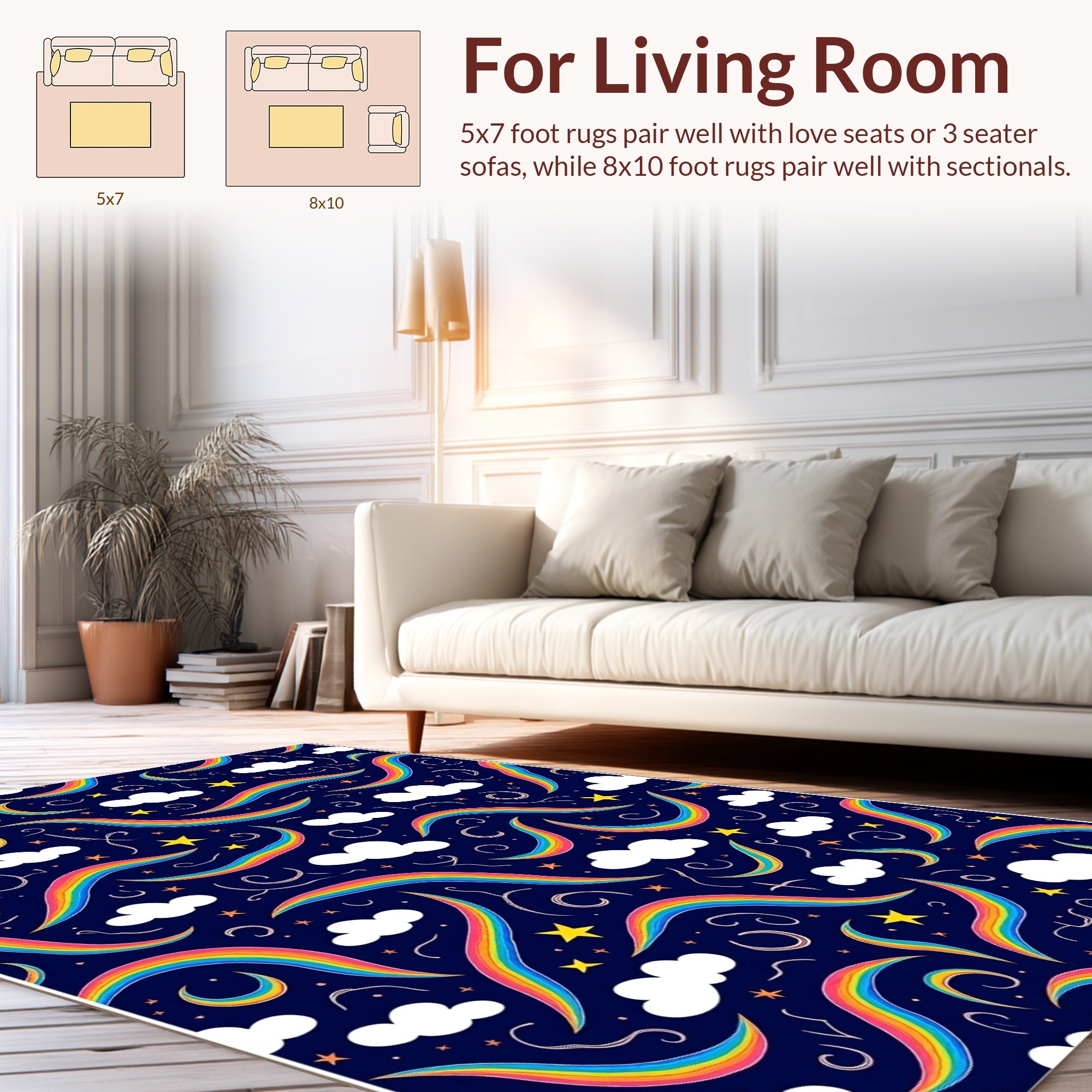 Playful Rainbow Cloud Star Pattern Rug