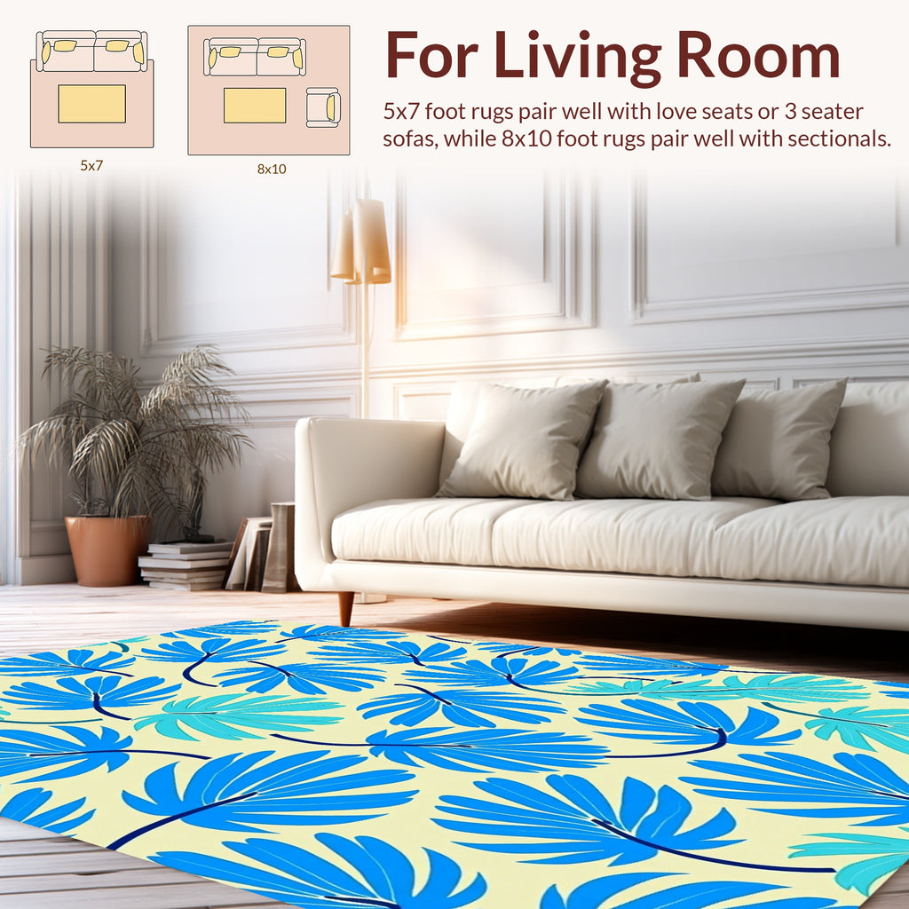 Blue Palm Leaf Pattern Rug