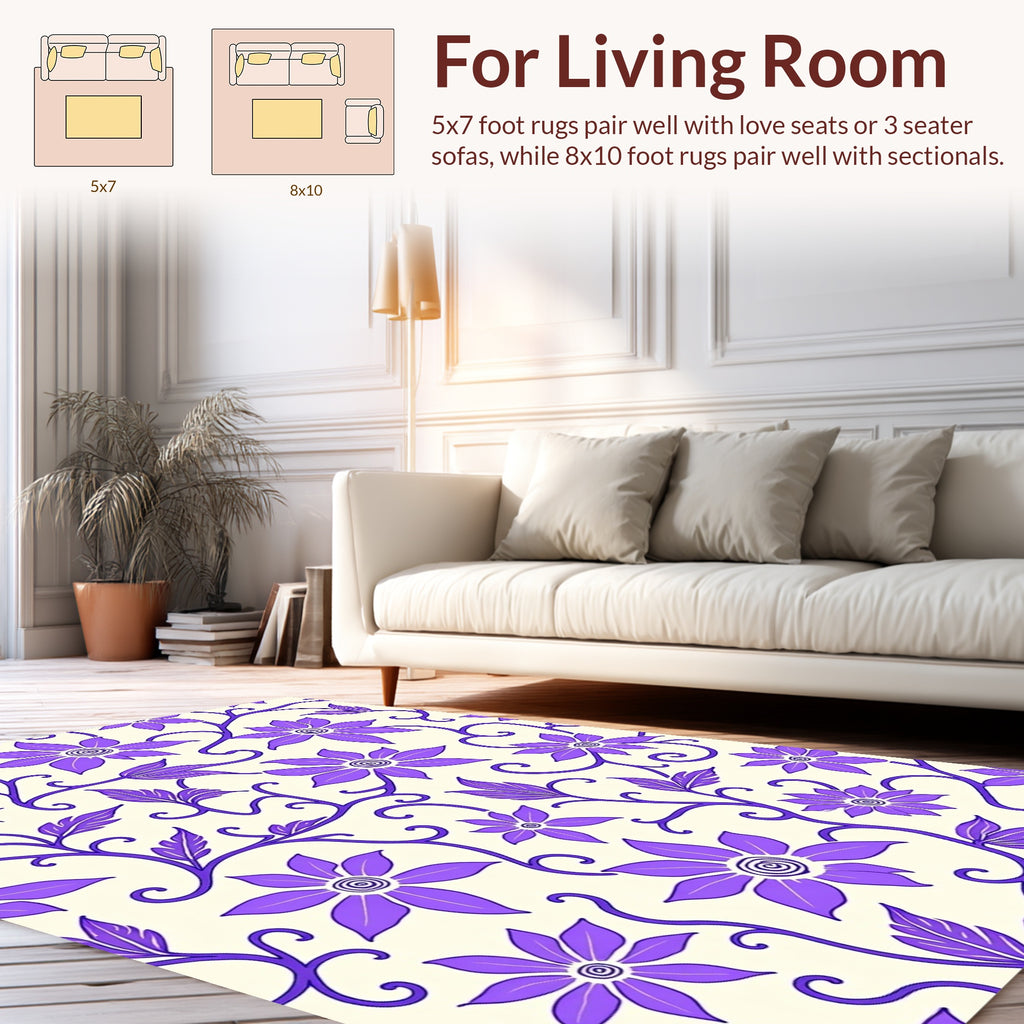Elegant Purple Floral Vine Design Rug