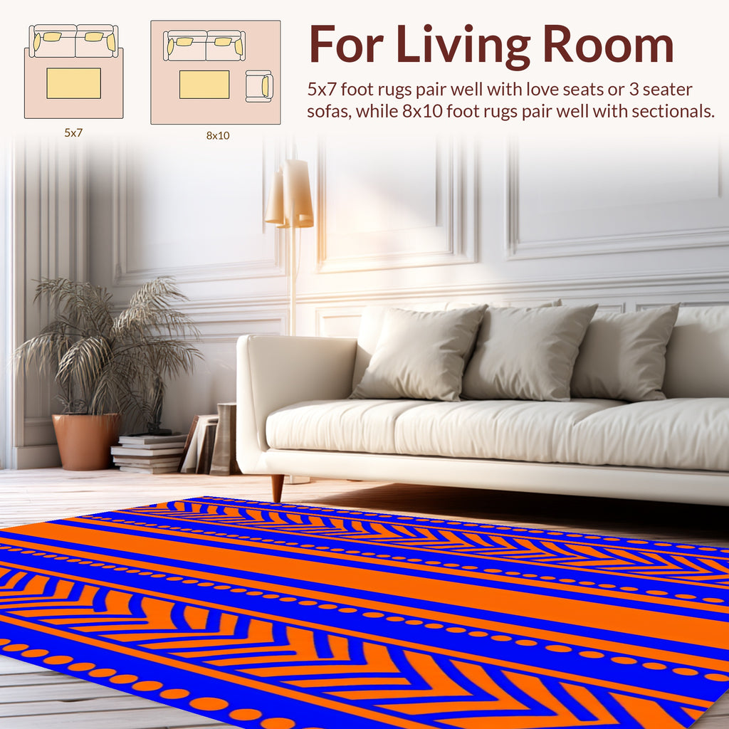 Bold Orange Blue Stripe Design Rug
