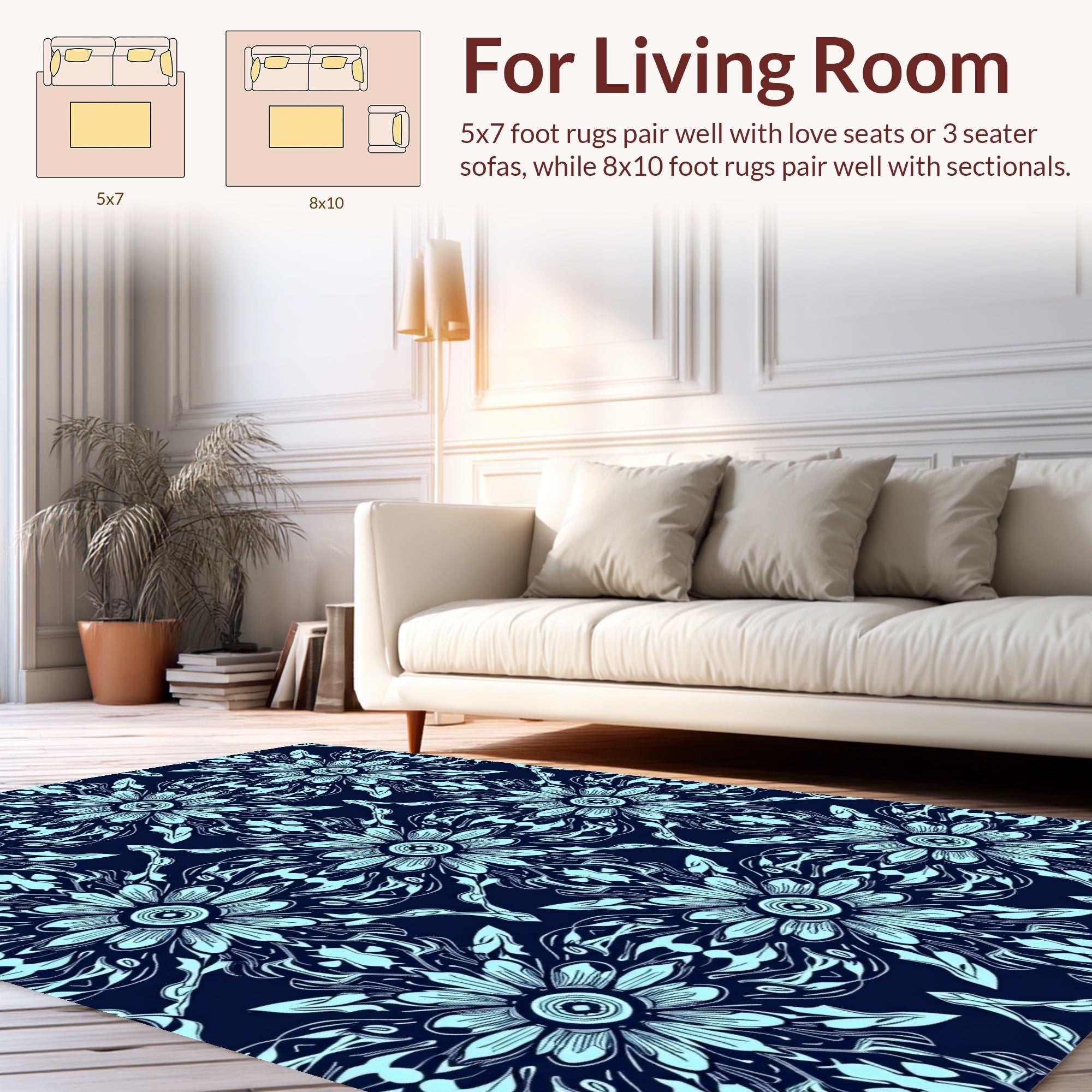 Symmetrical Floral Pattern with Blue Tones Rug