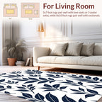 Dark Navy Leaf Branch Pattern Rug