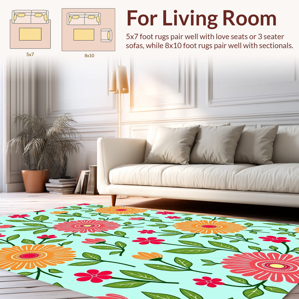 Retro Floral Blooms Pattern Rug