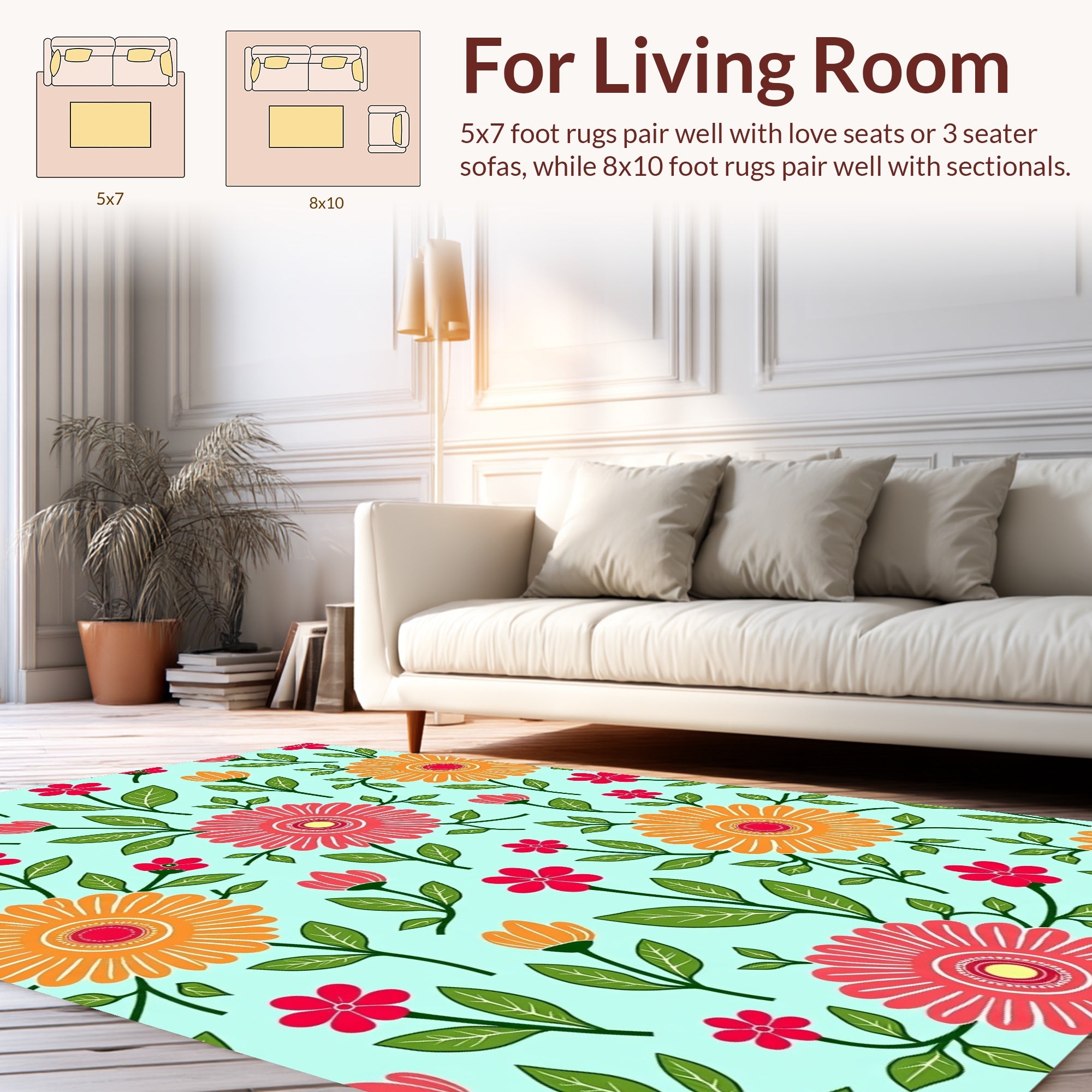Retro Floral Blooms Pattern Rug