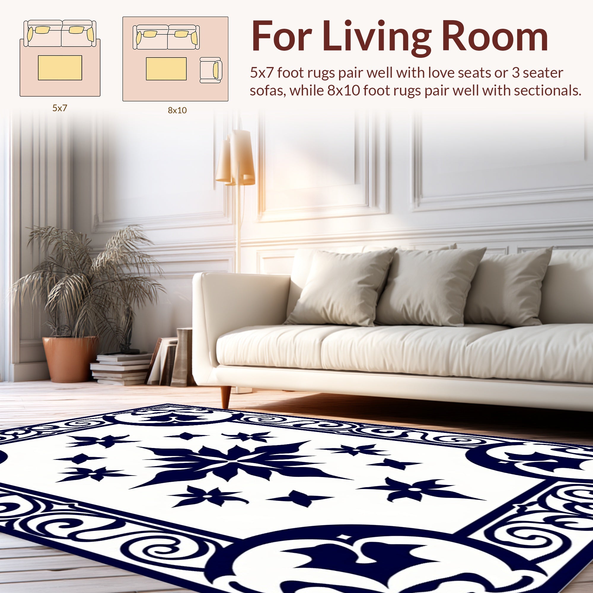 Classic Navy Floral Medallion Pattern Rug