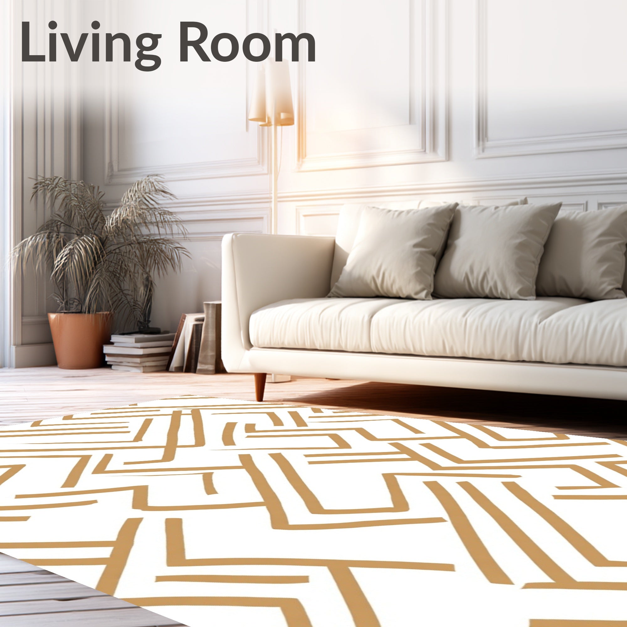 Geometric Lines Abstract Gold Pattern Rug