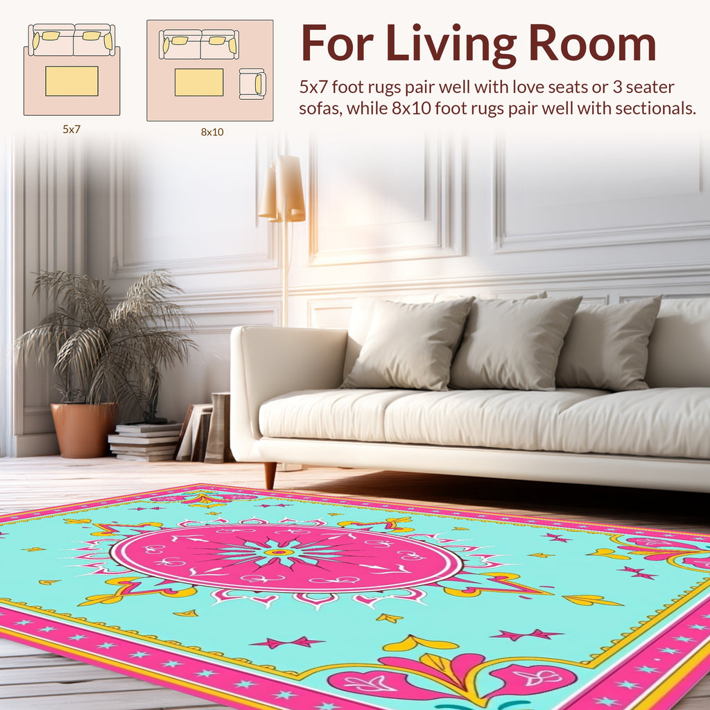Vibrant Folk Art With Mandala Design Rug
