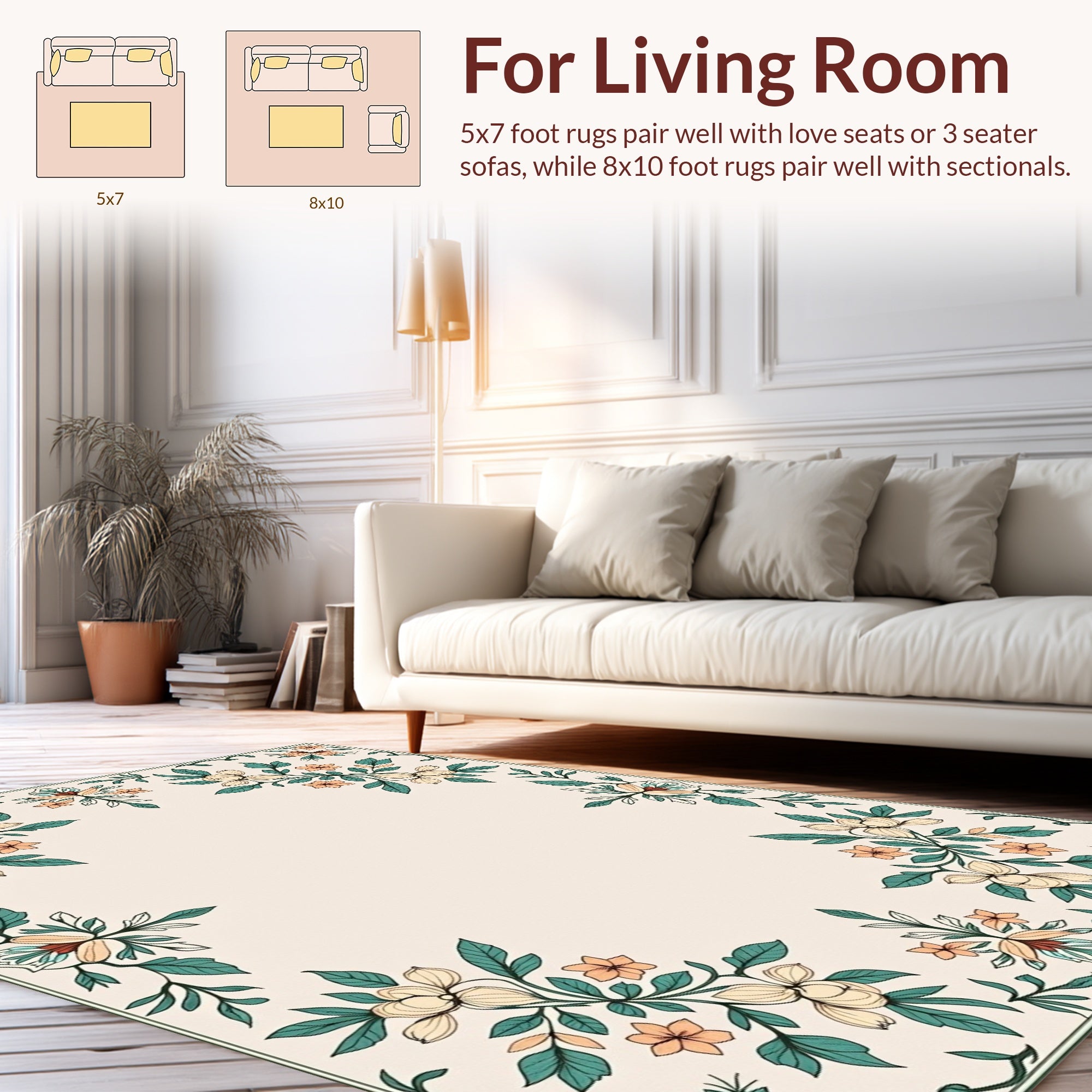 Elegant Floral Vine Botanical Frame Rug