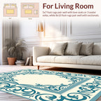 Ornate Teal Scrollwork Classic Pattern Rug