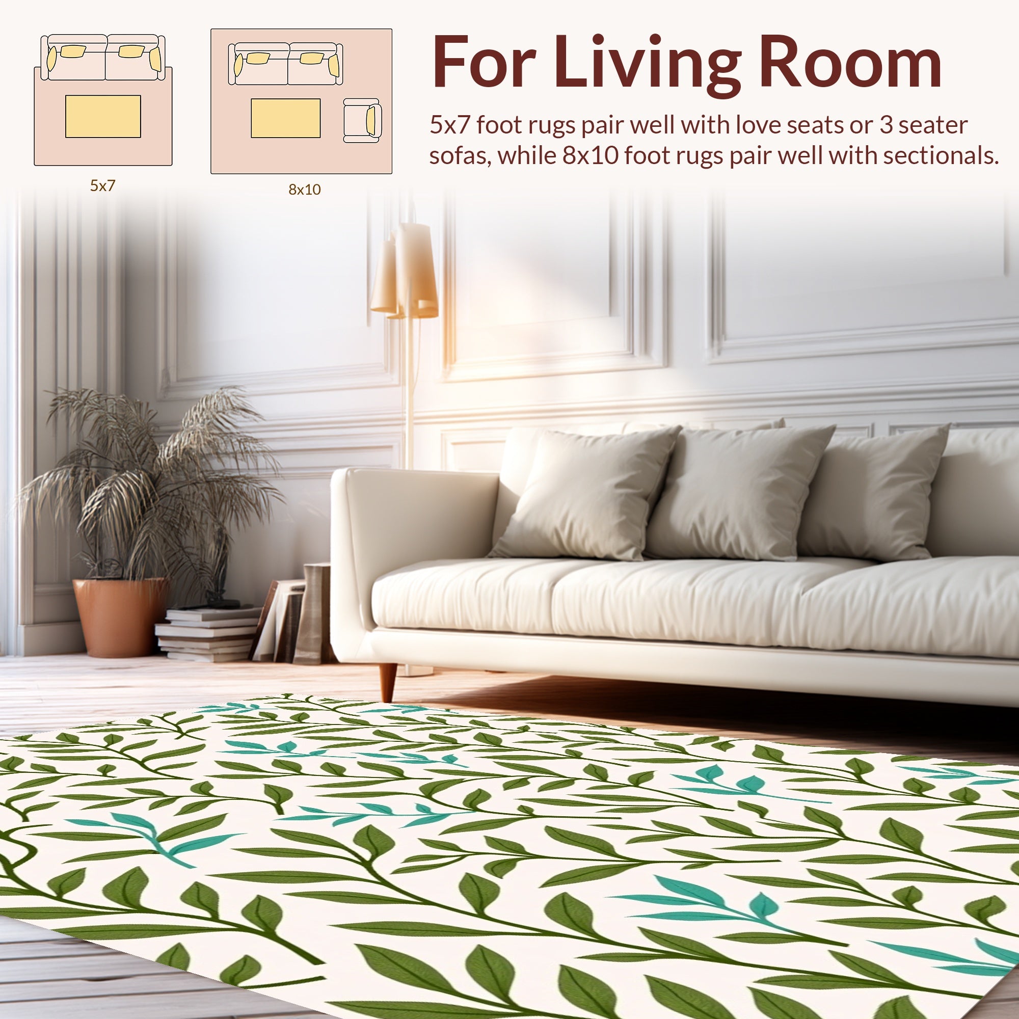 Green Leafy Branches Pattern Rug