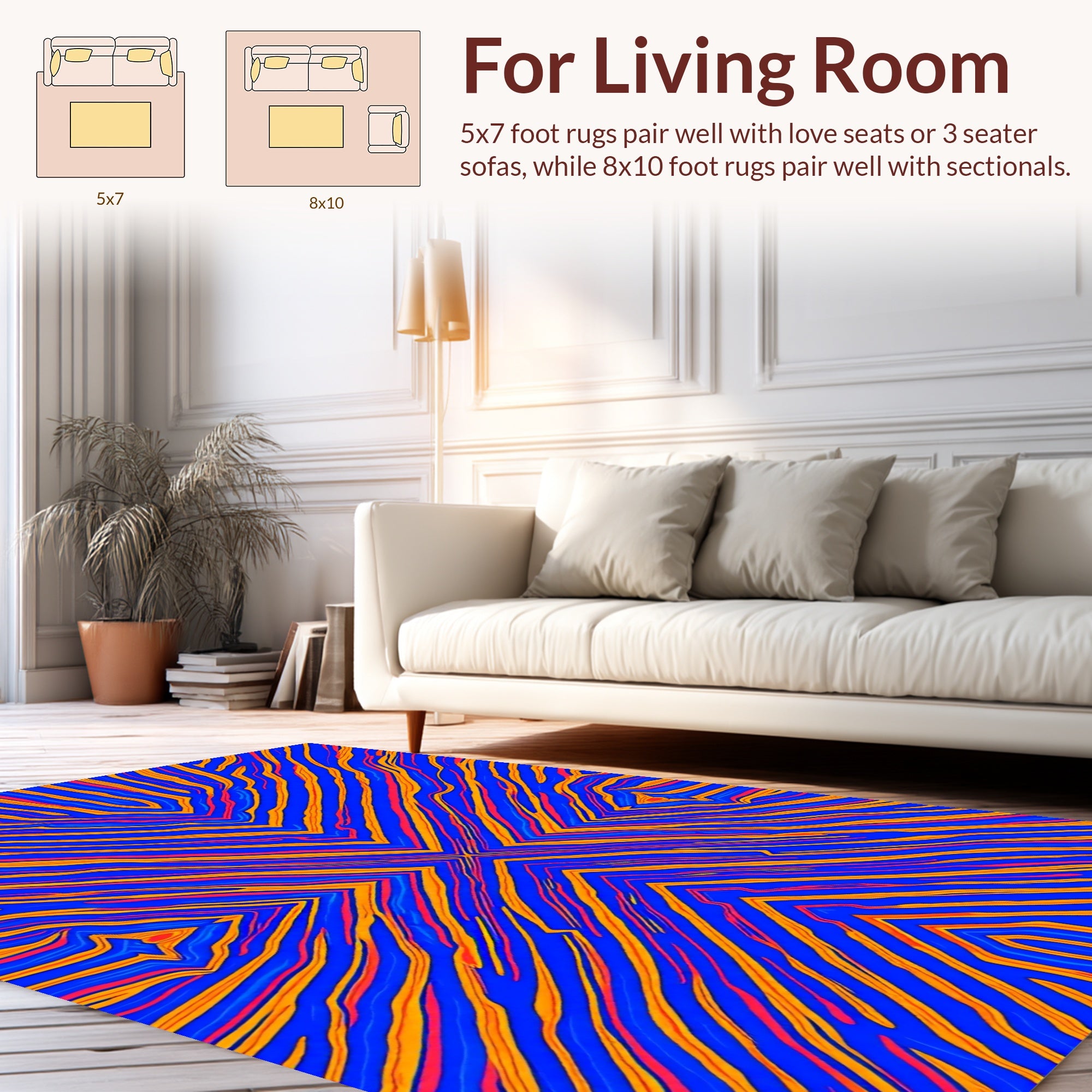 Vibrant Blue Orange Geometric Lines Rug