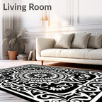 Monochromatic Floral Mandala Pattern Rug