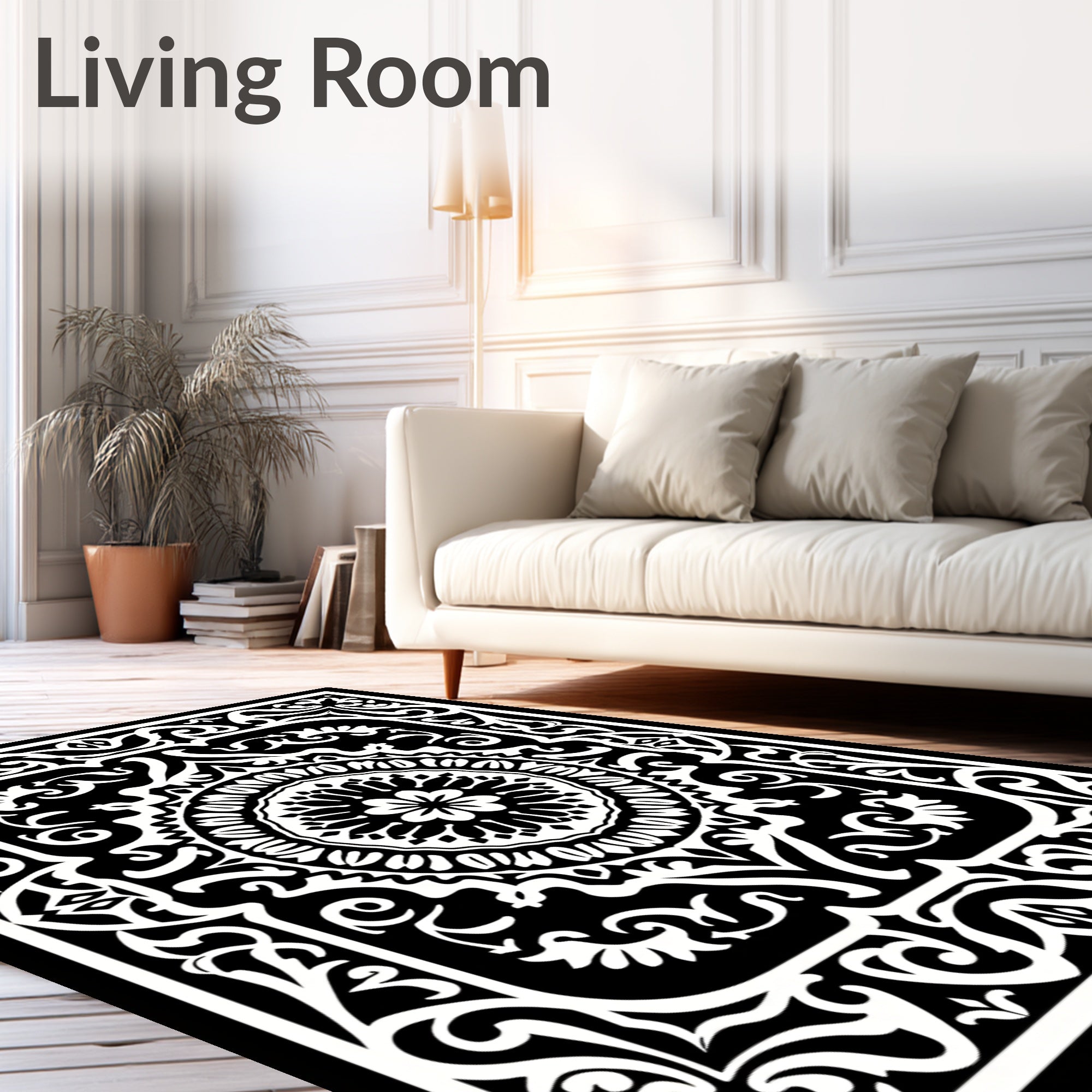 Monochromatic Floral Mandala Pattern Rug