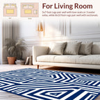 Bold Blue and White Geometric Maze Rug