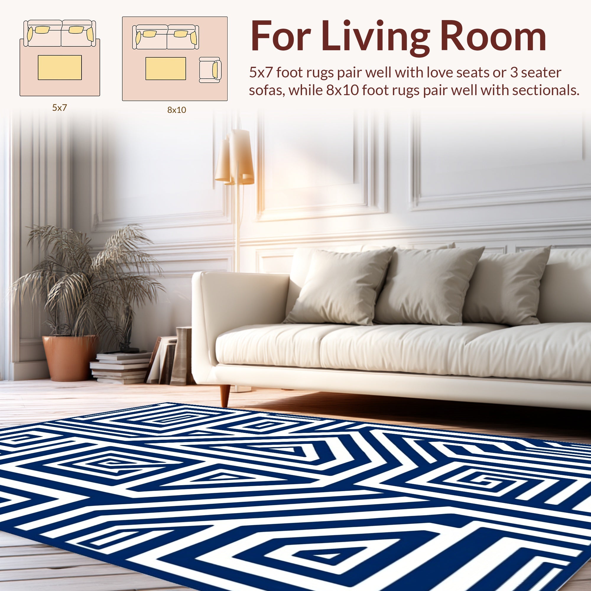 Bold Blue and White Geometric Maze Rug