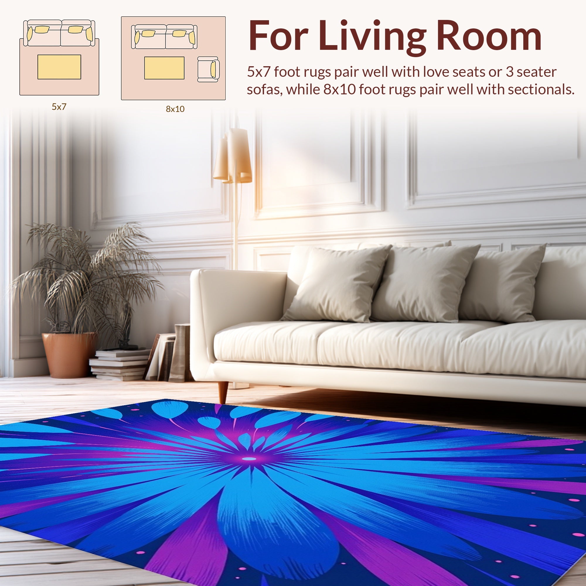 Radiant Blue Floral Burst Design Rug