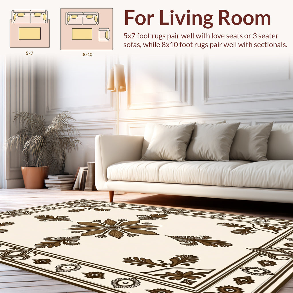 Elegant Floral Bordered Design Rug