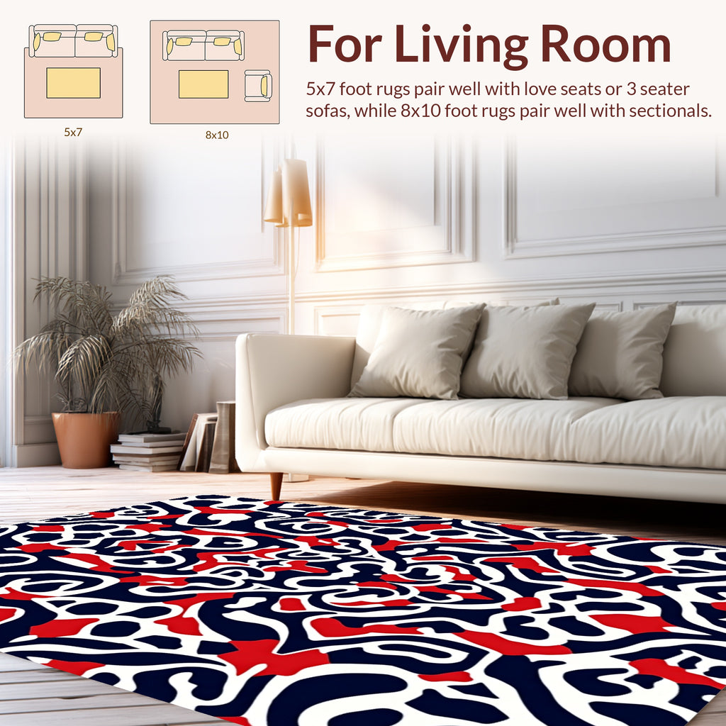 Bold Red White Navy Abstract Pattern Rug