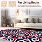 Bold Red White Navy Abstract Pattern Rug