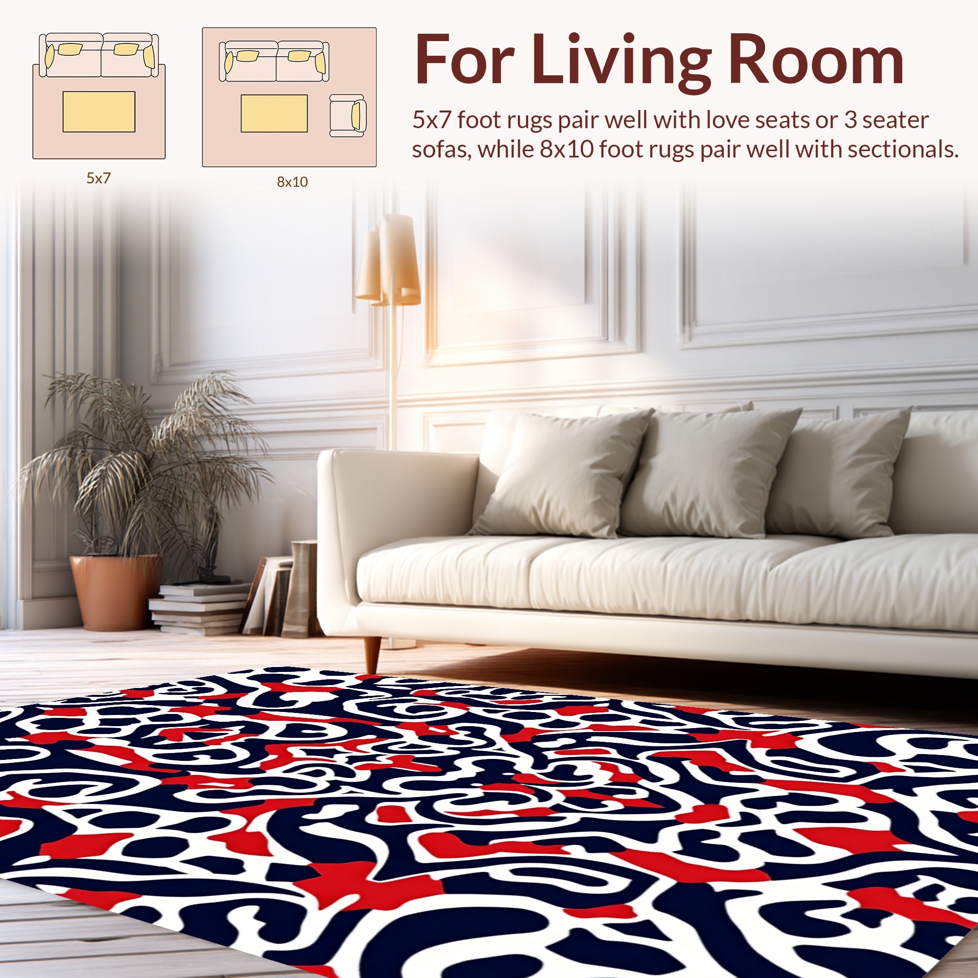 Bold Red White Navy Abstract Pattern Rug