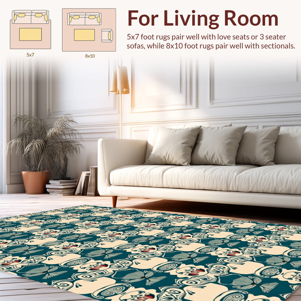 Tribal Face Inspired Repeating Pattern Rug