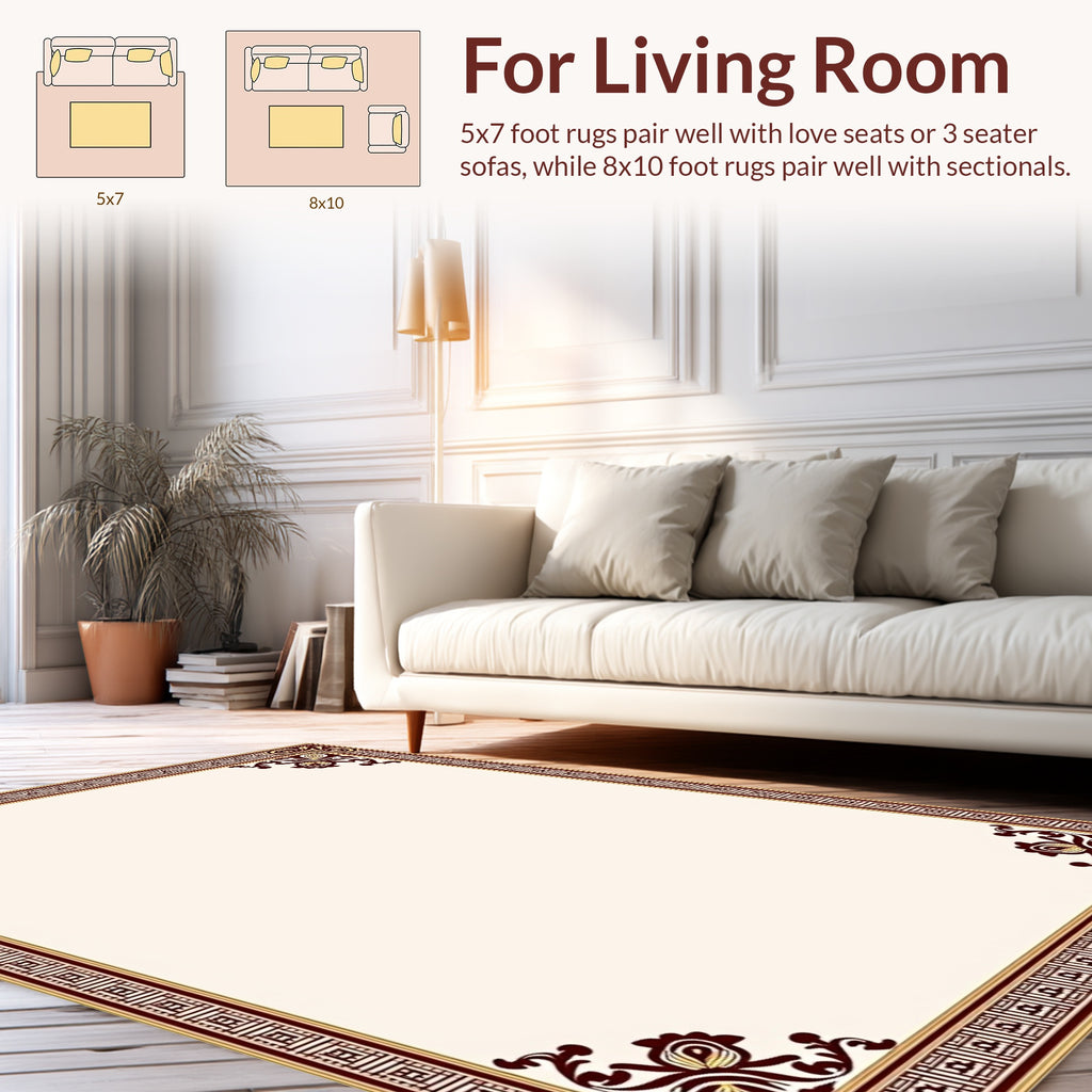 Classic Floral Geometric Border Design Rug