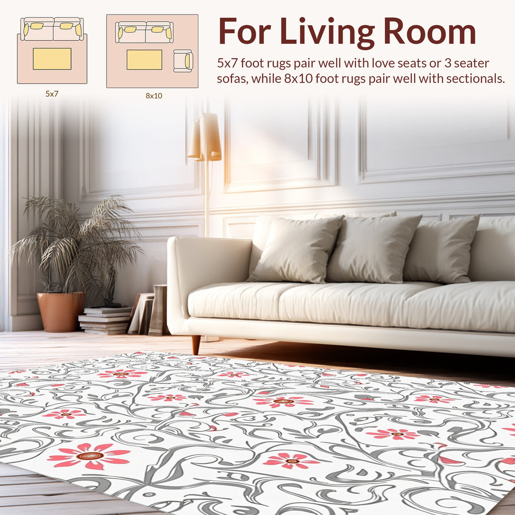 Floral Vines With Pink Daisy Accents Rug