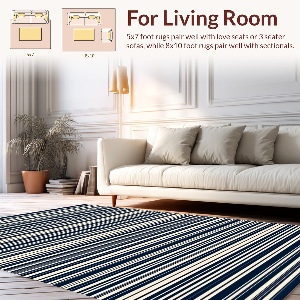 Minimalist Blue Cream Stripe Design Rug