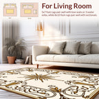 Ornate Brown Gold Floral Border Rug