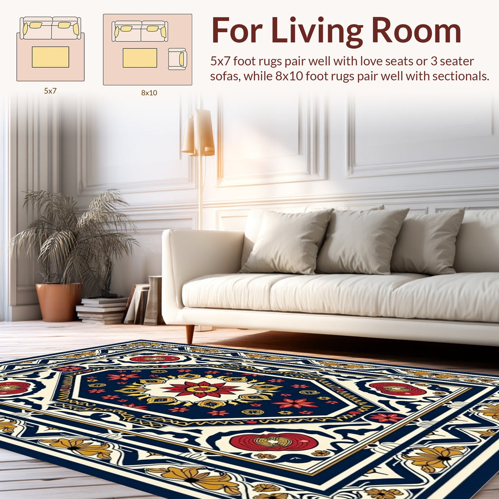 Classic Floral Border With Geometric Center Rug