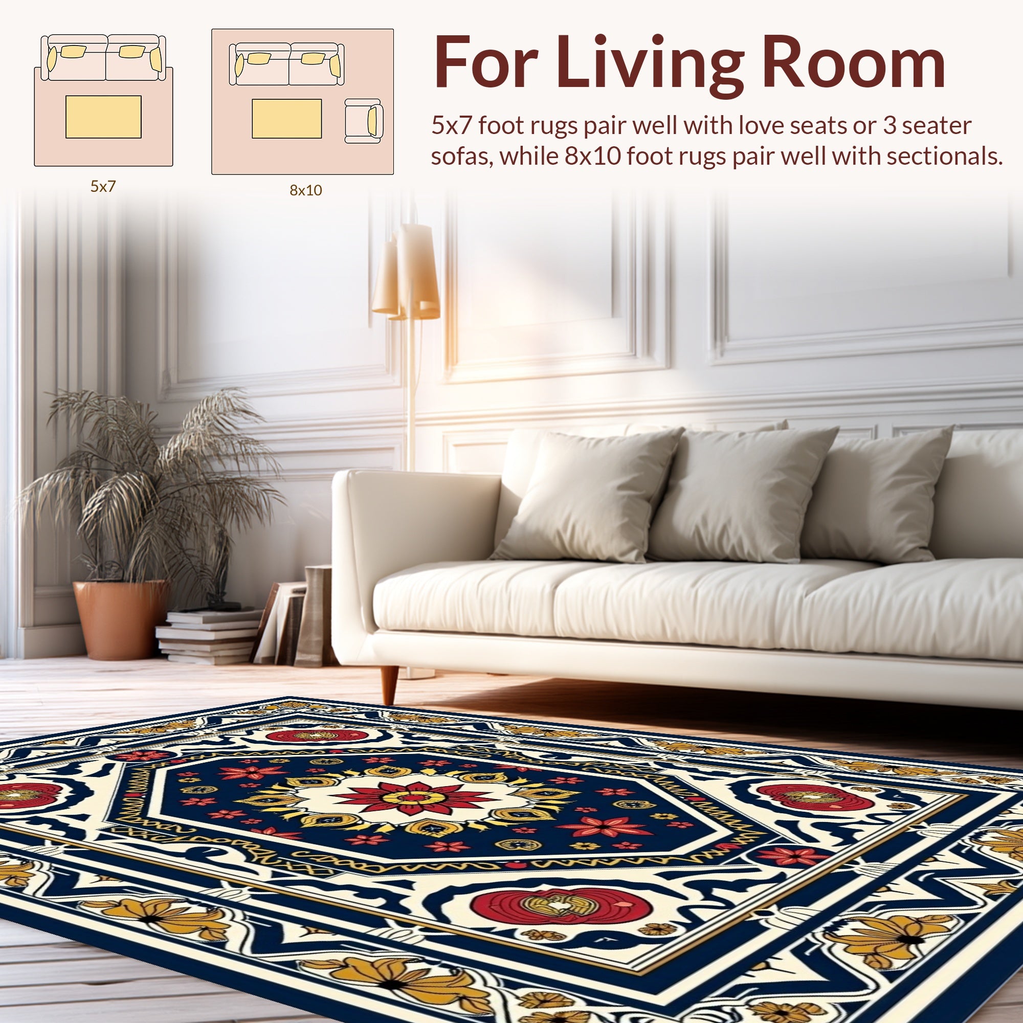 Classic Floral Border With Geometric Center Rug