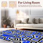 Abstract Maze Black Blue Geometric Rug
